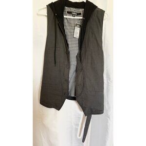 Rue 21 | Men's gray pinstripe dress vest | black cotton drawstring hood | size M